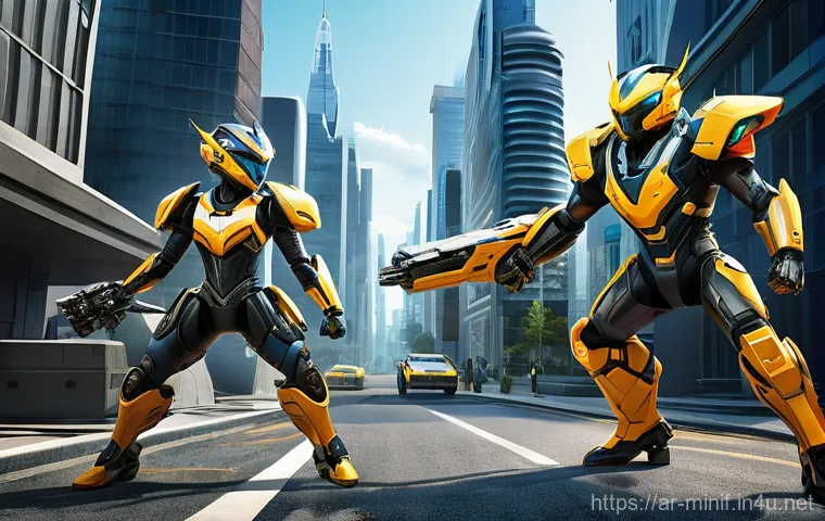 미니특공대 스토리의 감동 포인트 - A vibrant, action-packed illustration of the Miniforce team (Volt, Sammy, Lucy, and Max) in their di...