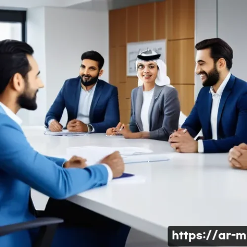 미니특공대 볼트의 리더십 발휘 사례 - A diverse Arab business team in a modern office setting, engaged in an open and dynamic discussion a...