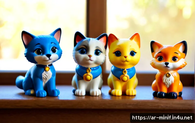 미니특공대 캐릭터와 현실 동물 비교 - Photorealistic comparison scene, a small lineup of colorful generic animal rescue hero figurines wit...